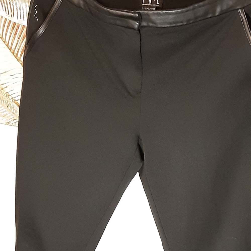 INC International Concepts Black Pants with Faux Leather Detail
